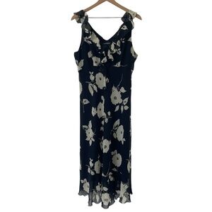 Jonathan Martin Studio Y2K 90s Floral Midi Dress Size 16 Black Fairy Whimsigoth